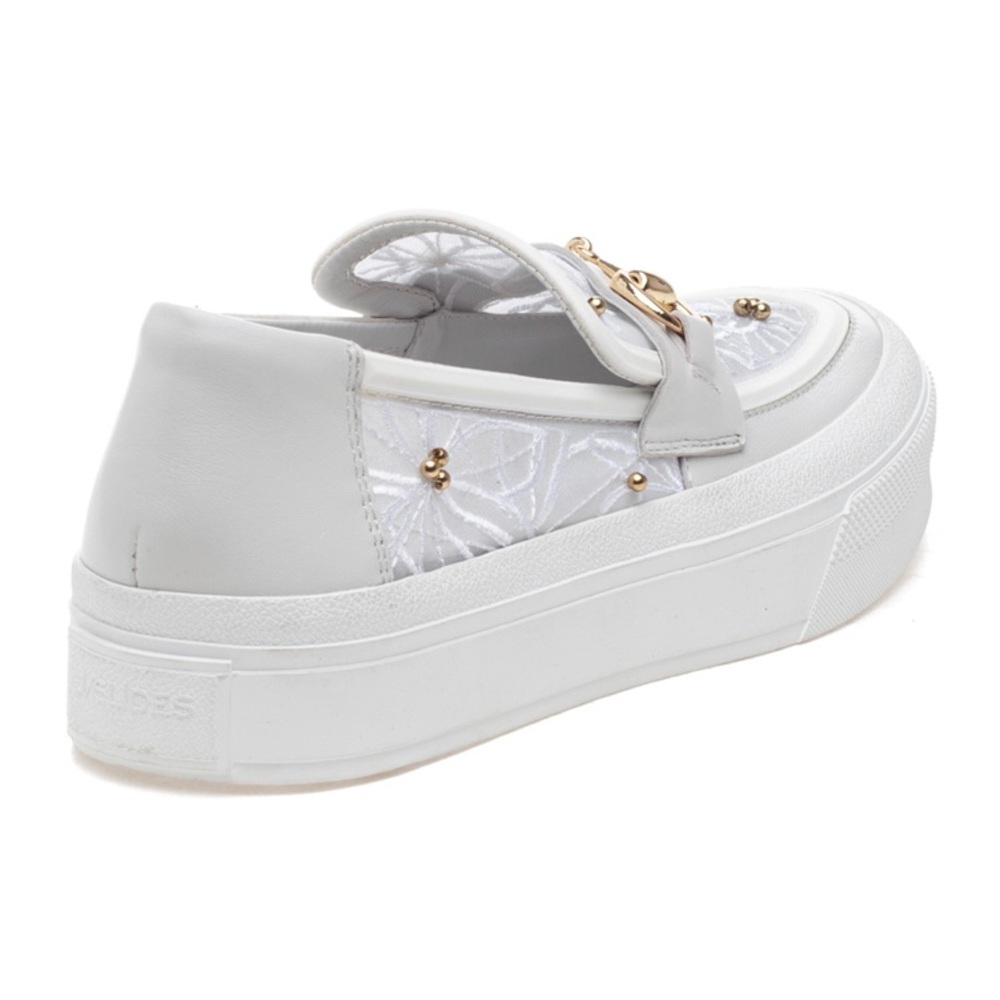J Slides Georgy Sneaker White Lace & Leather Upper Size 5 - Picture 3 of 4